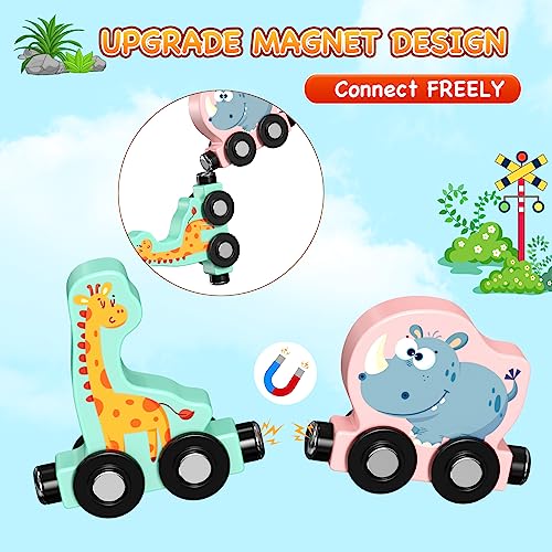 Wooden Animal Train Set, Montessori Learning Toys for Toddlers