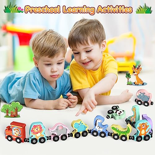 Wooden Animal Train Set, Montessori Learning Toys for Toddlers
