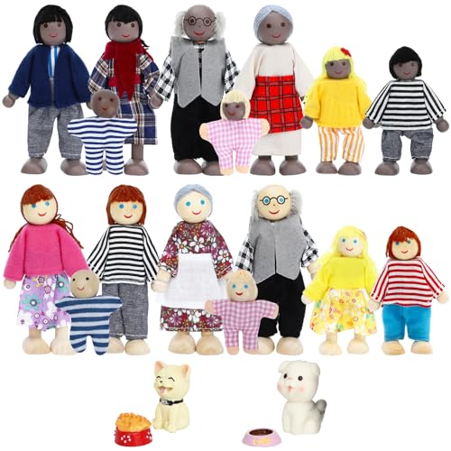 20-Piece Wooden Dollhouse Family Set with Pets