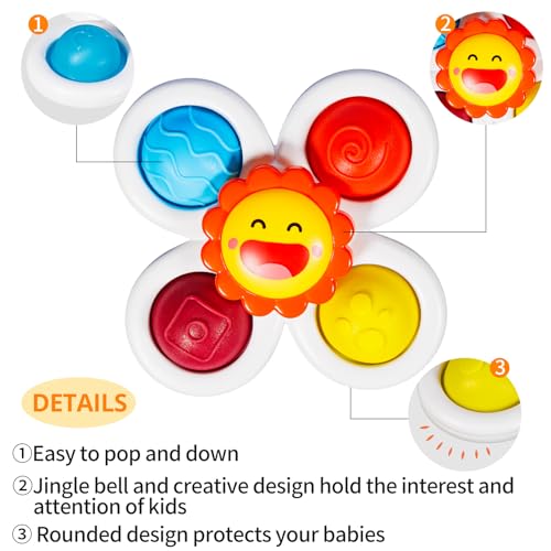 ALASOU 3PCS Suction Cup Spinner Toys for Toddlers