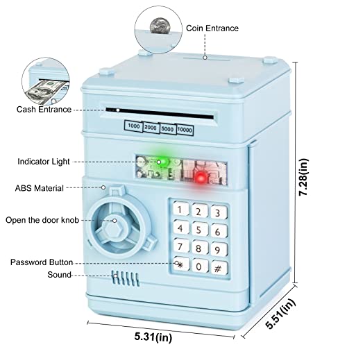 Refasy Electronic Piggy Bank for Kids - Light Blue