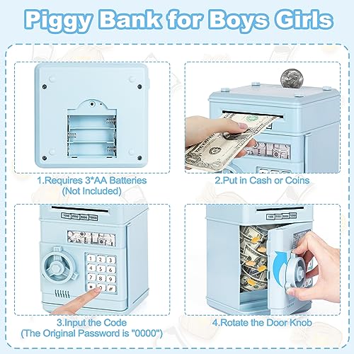 Refasy Electronic Piggy Bank for Kids - Light Blue