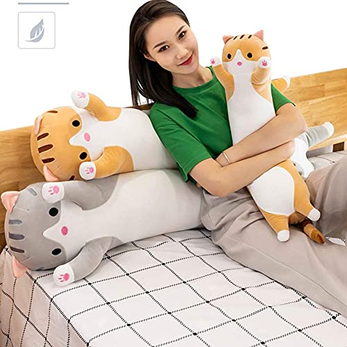 Cute Gray Cat Plush Body Pillow for Kids