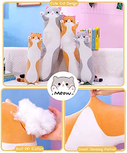 Cute Gray Cat Plush Body Pillow for Kids