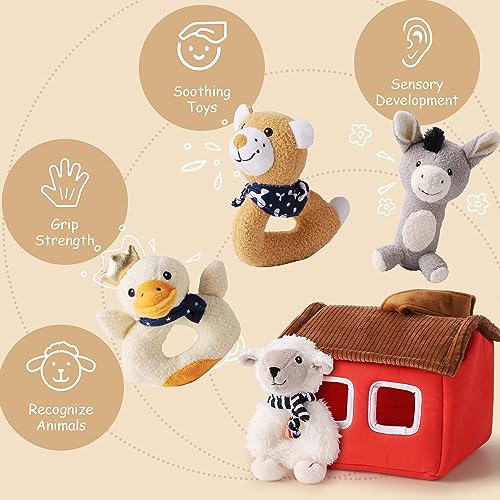 Plush Baby Rattle Farm Animal Toy Set