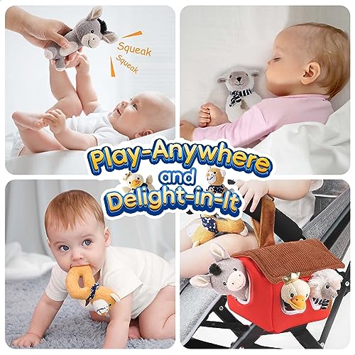 Plush Baby Rattle Farm Animal Toy Set