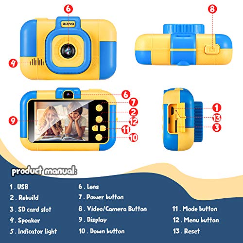 SUZIYO Kids Camera, 1080P Dual Lens Video Camcorder