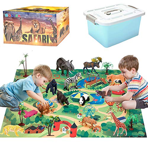 Safari Animal Figurines Playset with Activity Mat