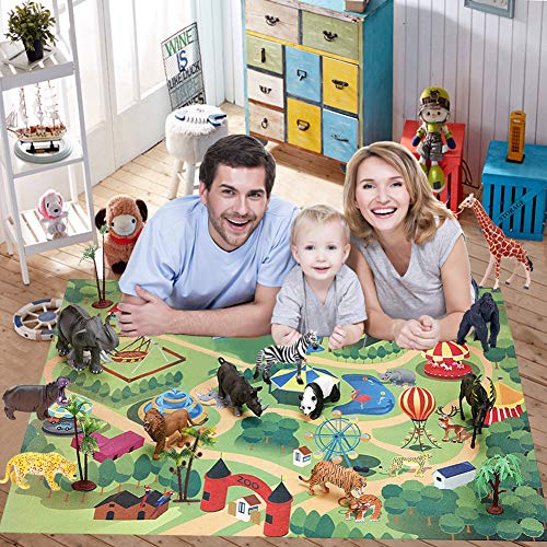 Safari Animal Figurines Playset with Activity Mat