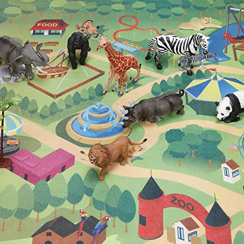 Safari Animal Figurines Playset with Activity Mat