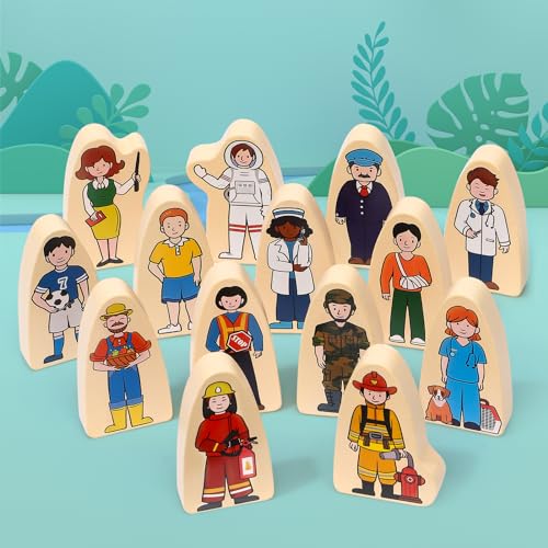 Atoylink 36Pcs Wooden Community Helpers Play Set