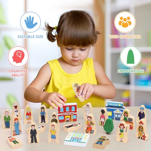 Atoylink 36Pcs Wooden Community Helpers Play Set