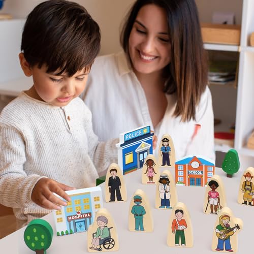 Atoylink 36Pcs Wooden Community Helpers Play Set