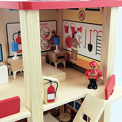 BBtinker Wooden Fire Station Playset for Kids