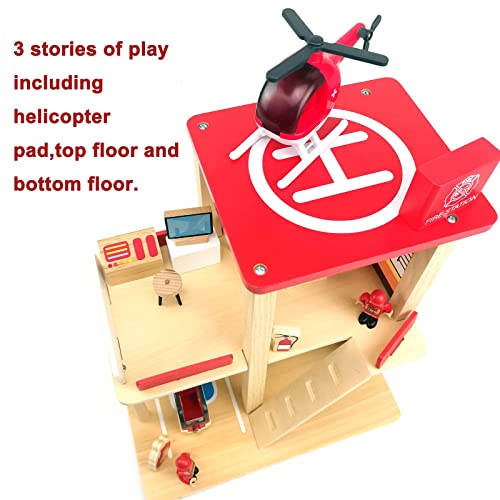 BBtinker Wooden Fire Station Playset for Kids