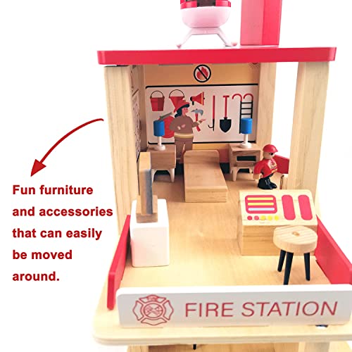 BBtinker Wooden Fire Station Playset for Kids