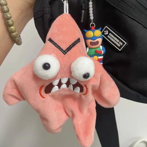 Cute Pink Grumpy Starfish Plush Keychain Toy