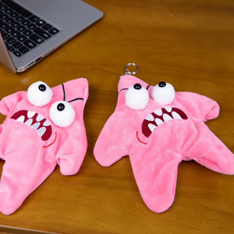 Cute Pink Grumpy Starfish Plush Keychain Toy