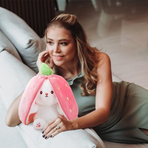 Reversible Bunny Stuffed Animal Pillow - Cute Pink