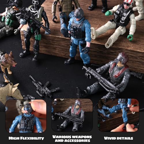 3 otters 12PCS Army Men Toy Soldiers, Special Operation Soldier Military Action Figures Playset with Weapons Army Dogs for Kids Birthday