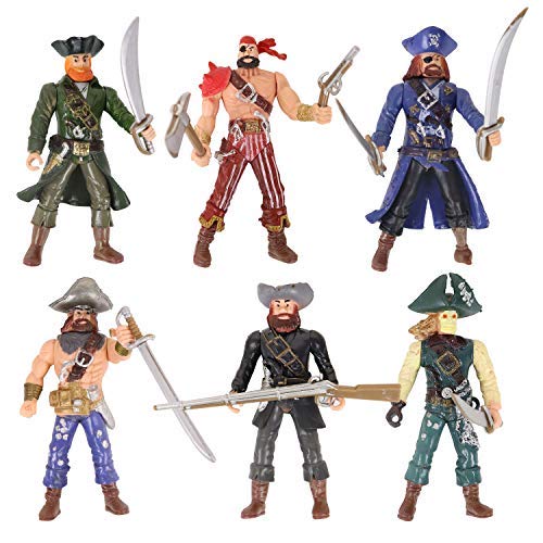 HAPTIME 6 Pcs Pirates Action Figure Playset with 6 Weapons/Sea Rover Pirate Men Toy (Each 3.75 inch Tall), Great for Boys Kids Children as Birthday,Christmas Day, Carnival Fun Gift