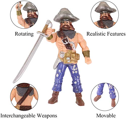 HAPTIME 6 Pcs Pirates Action Figure Playset with 6 Weapons/Sea Rover Pirate Men Toy (Each 3.75 inch Tall), Great for Boys Kids Children as Birthday,Christmas Day, Carnival Fun Gift