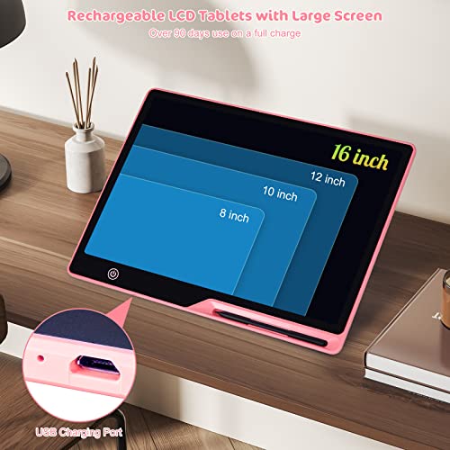 16" Colorful LCD Writing Tablet for Kids (Pink)