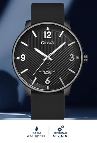 GEDIYAR Men's Waterproof Ultra Thin Quartz Watch Black