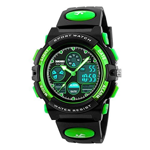 Children's LED Digital Sports Watch - Green, 50M Waterproof
