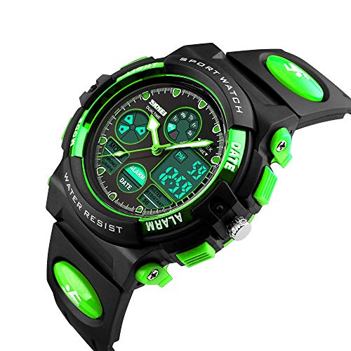 Children's LED Digital Sports Watch - Green, 50M Waterproof