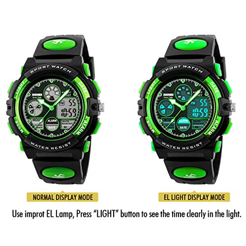 Children's LED Digital Sports Watch - Green, 50M Waterproof