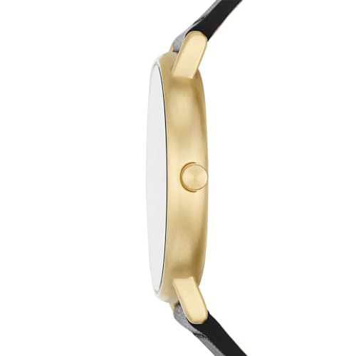 Skagen Men's Gold & Black Leather Band Watch