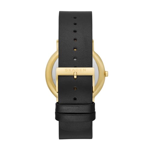 Skagen Men's Gold & Black Leather Band Watch