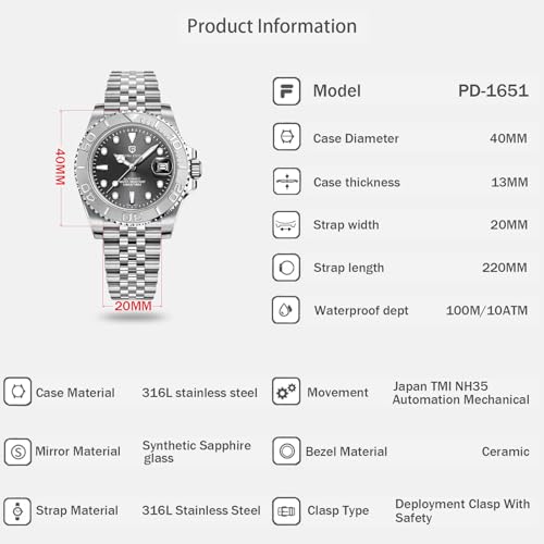 PAGANI DESIGN Men's Automatic Waterproof Yacht Watch