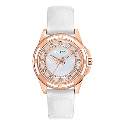 Bulova Women's Diamond Quartz Watch with Leather Strap