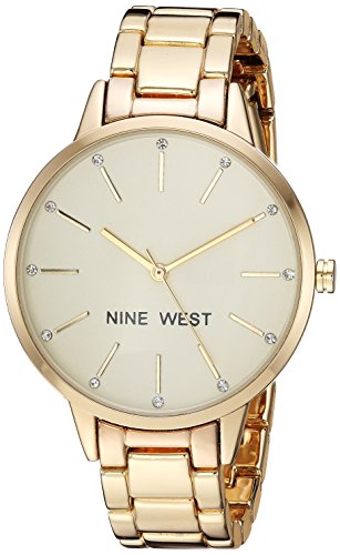 Nine West Women's Gold-Tone Crystal Bracelet Watch