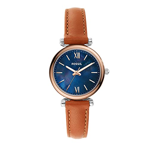 Fossil Carlie Mini Rose Gold/Silver Leather Watch