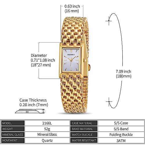 BERNY Women's Gold Quartz Watch with Stainless Steel Band