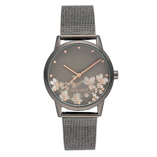 Nine West Gunmetal & Silver Mesh Bracelet Watch for Women