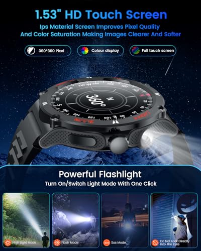 Men's Fitness Smartwatch 1.53" Round Touchscreen