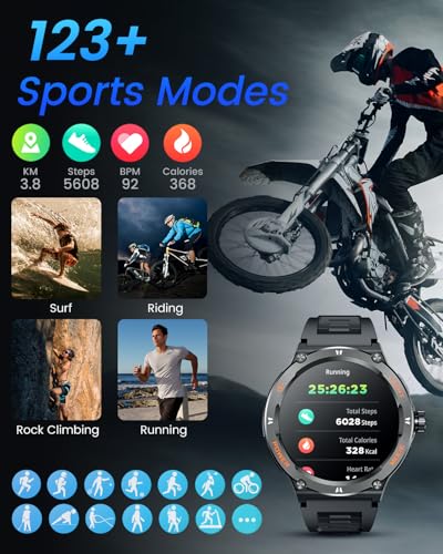Men's Fitness Smartwatch 1.53" Round Touchscreen