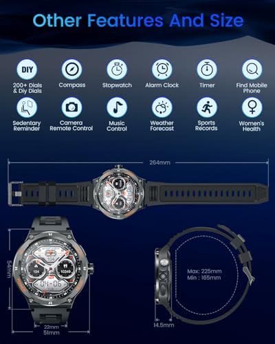 Men's Fitness Smartwatch 1.53" Round Touchscreen