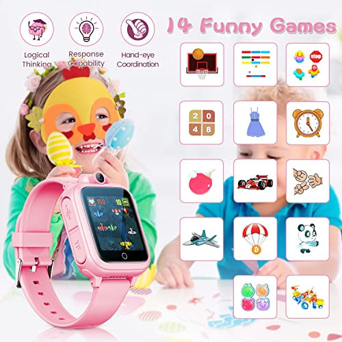Pink Smart Watch for Kids Age 4-12