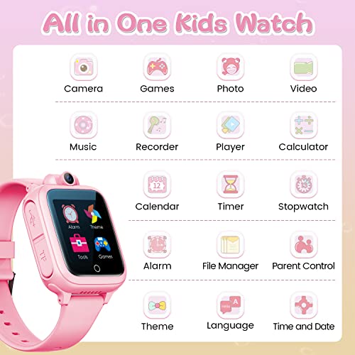 Pink Smart Watch for Kids Age 4-12