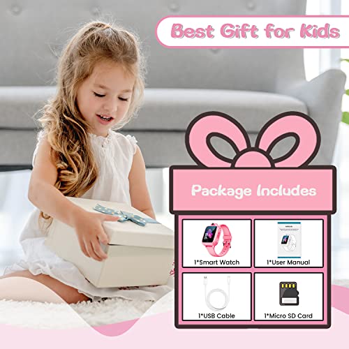 Pink Smart Watch for Kids Age 4-12