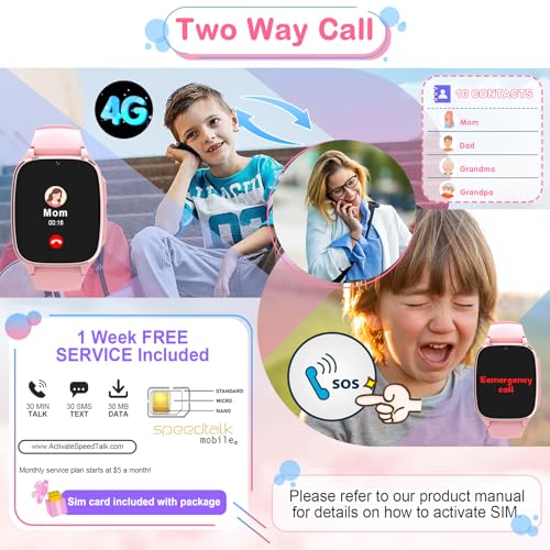 4G Kids Smartwatch Phone - Pink Video Call Watch