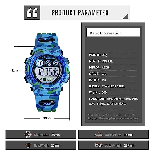 Camo Light Blue Kids Digital Sports Watch
