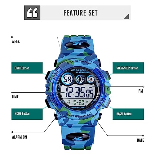 Camo Light Blue Kids Digital Sports Watch
