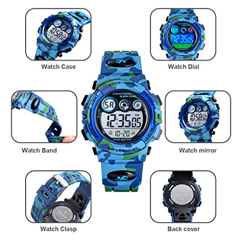 Camo Light Blue Kids Digital Sports Watch