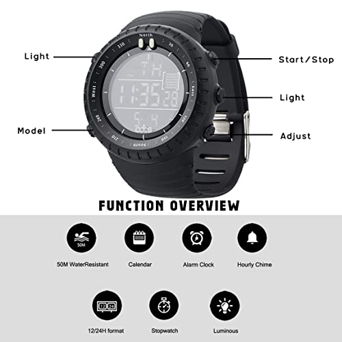 PALADA Men's Waterproof Digital Sports Watch with LED Backlight